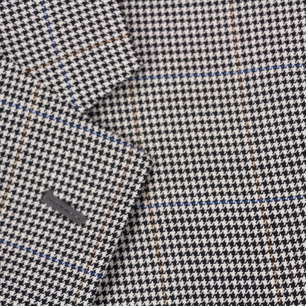 Jos A Bank Sport Coat Mens 46L White Black Silk Wool Houndstooth Blazer Jacket